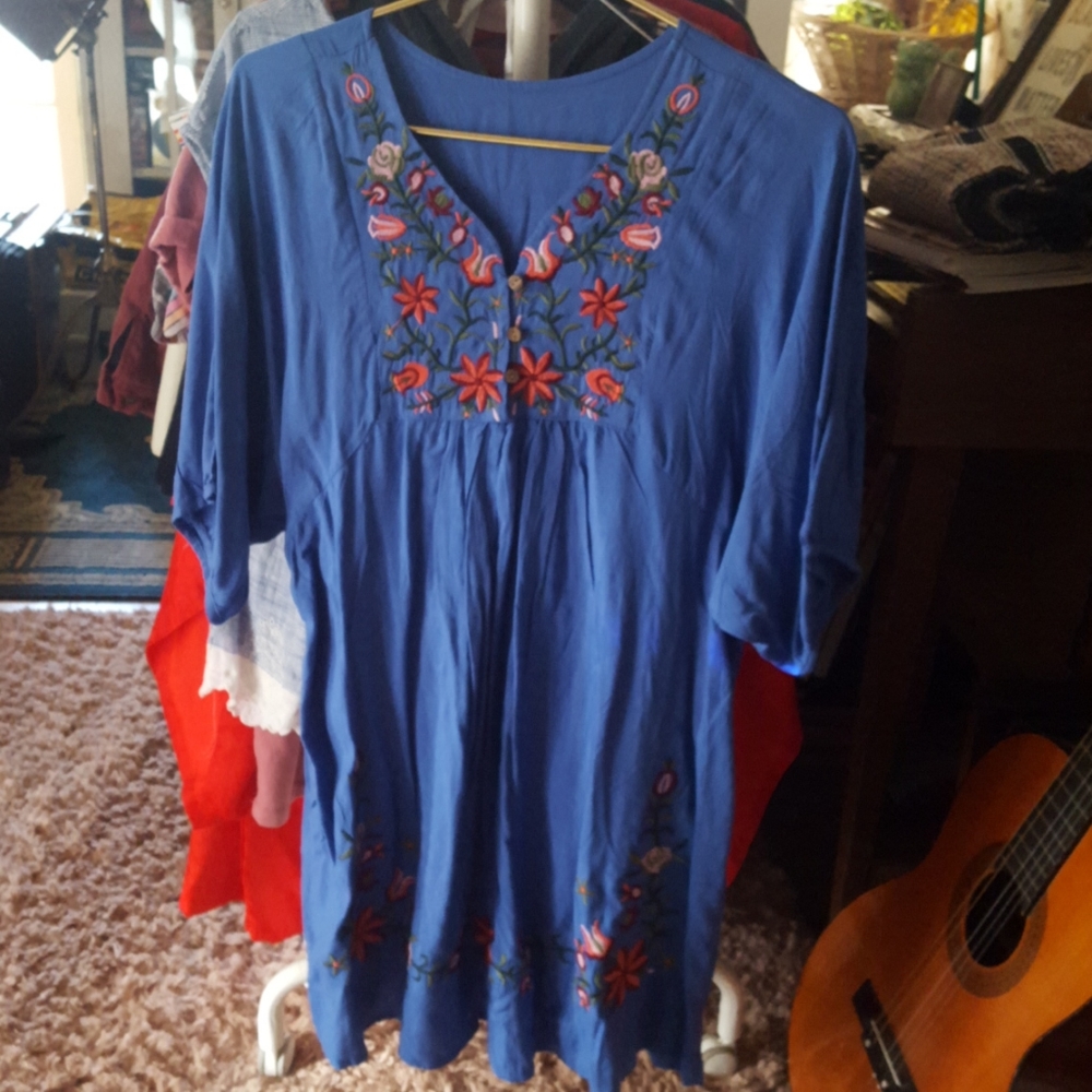 Blue Floral Peasant Dress